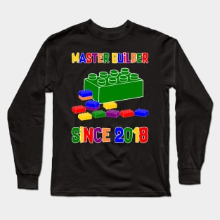 Master Builder Tee Block Building Gift Funny Building Brick Building Blocks Birthday Tee Retro Vintage Builder Long Sleeve T-Shirt